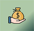 cartoon of hand holding bag of money